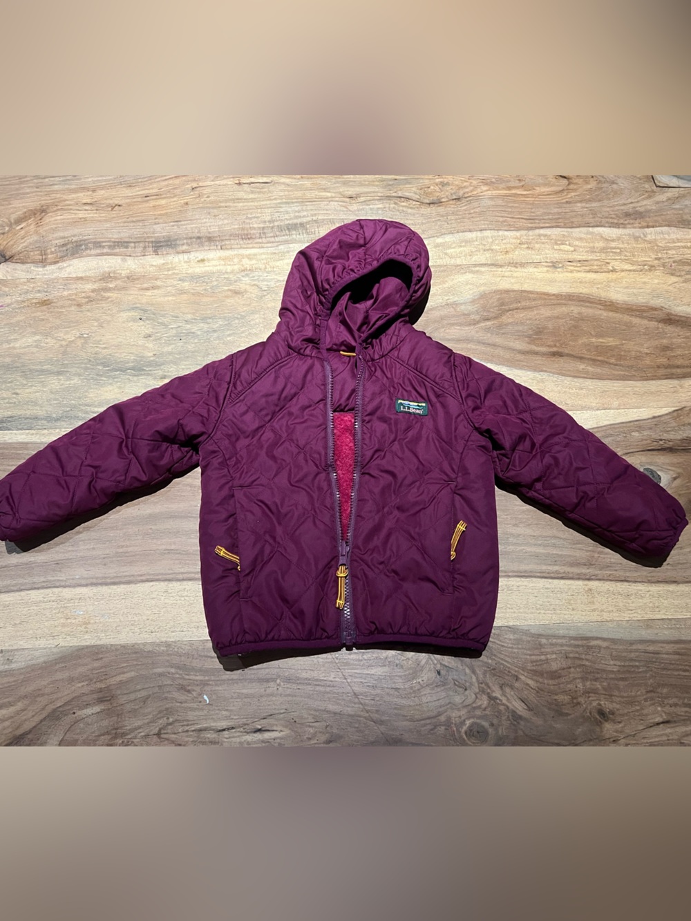 L.L. Bean Kids dark Magenta Quilted Hooded Jacket 2T girls EUC